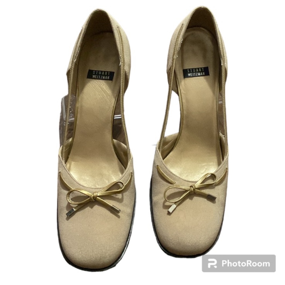 Stuart Weitzman Satin Patent Heel 3’ Round Pumps Size 8
